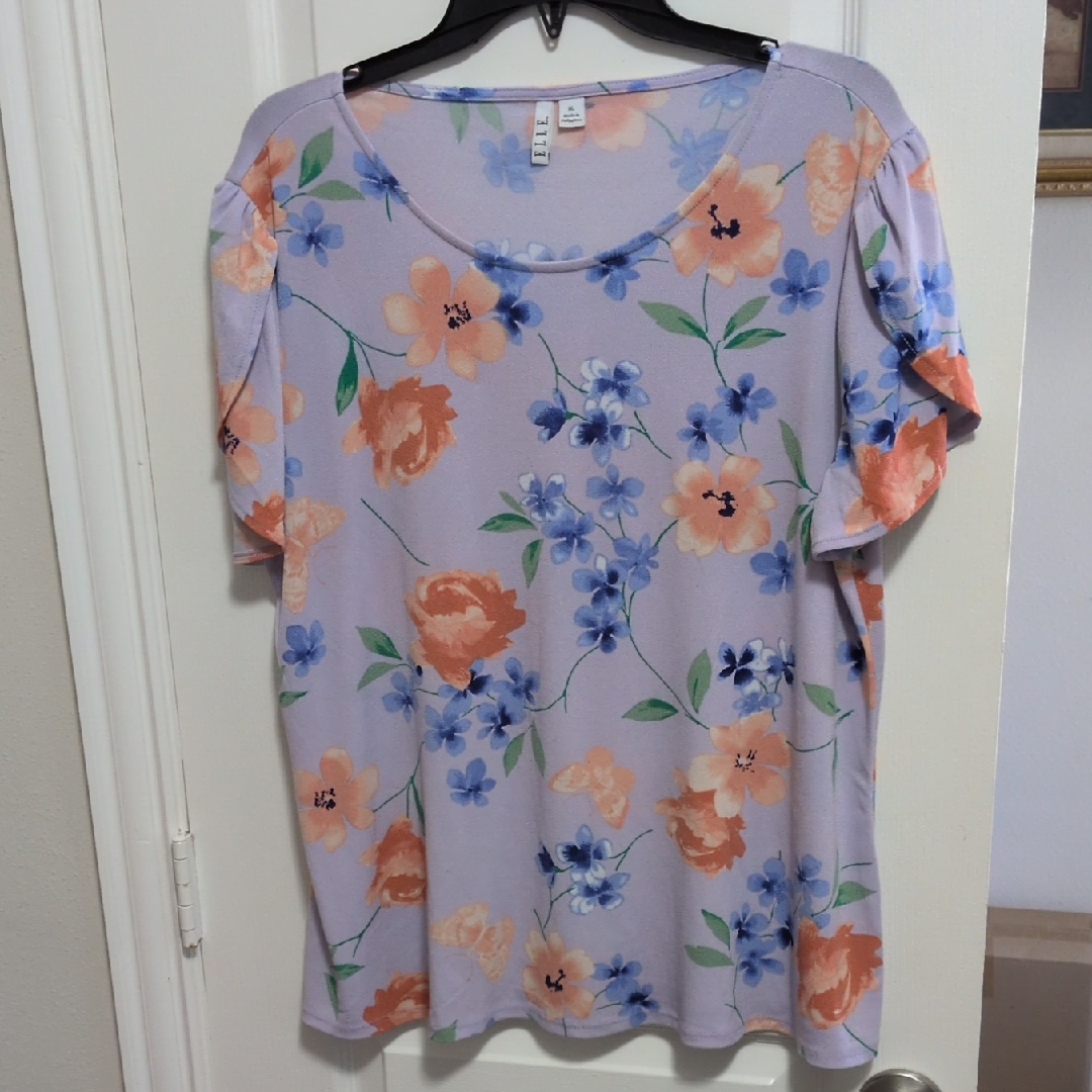Lavender Floral Flutter Sleeve Blouse